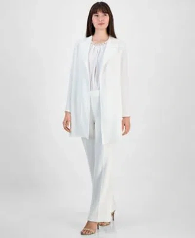 Kasper Womens Shell Top Wide Leg Pants Open Front Jacket In Vanilla Ice
