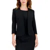 Kasper Women's Stretch Crepe Open-front Roll-sleeve Jacket, Regular & Petite In Black