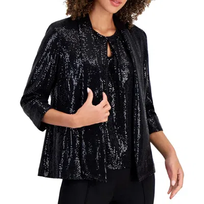 Kasper Womens Shoulder Pads Nylon Open-front Blazer In Black