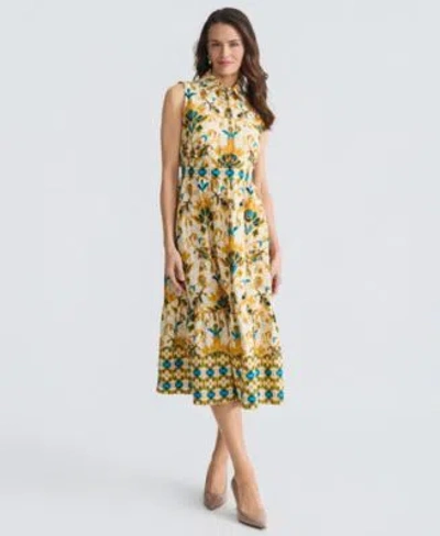 Kasper Womens Sleeveless Collared Midi Dress In Yellow