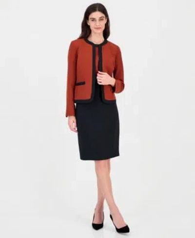 Kasper Womens Sleeveless Contrast Bodice Sheath Dress Stretch Crepe Framed Jacket In Orange