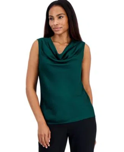 Kasper Womens Sleeveless Cowl Neck Draped Blouse In Green