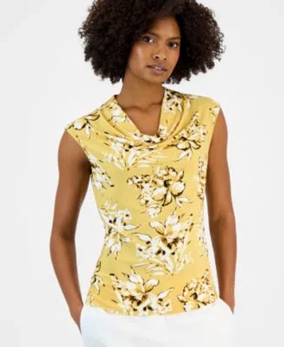 Kasper Womens Sleeveless Cowlneck Top In Yellow