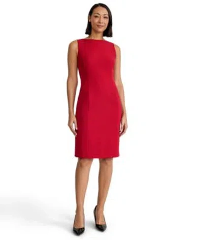 Kasper Womens Sleeveless Crepe Boat Neck Princess Seam Sheath Dress In Red