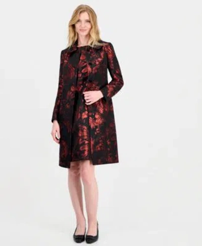 Kasper Womens Sleeveless Floral Jacquard Sheath Dress Duster Jacket In Animal Print