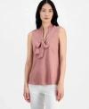 Kasper Womens Sleeveless Tie Neck Top In Pink
