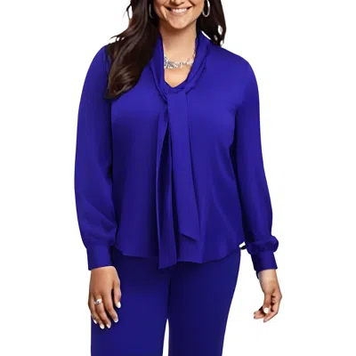 Kasper Womens Solid Satin Blouse In Blue
