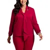 Kasper Womens Solid Satin Blouse In White