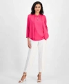 Kasper Womens Solid Soft Edge A Line Cardigan Sweater Crepe Keyhole Jewel Neck Sleeveless Top Mid Rise Stra In Lily White