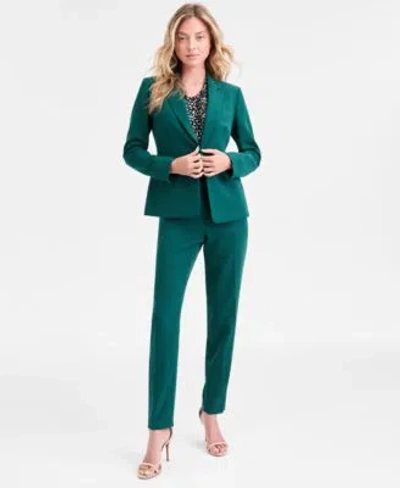Kasper Womens Stretch Crepe Blazer Sleeveless Jersey Top Slim Leg Pants In Lush Green