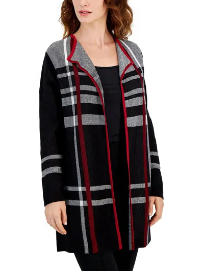 Kasper Womens Striped Open Front Cardigan Sweater In Black