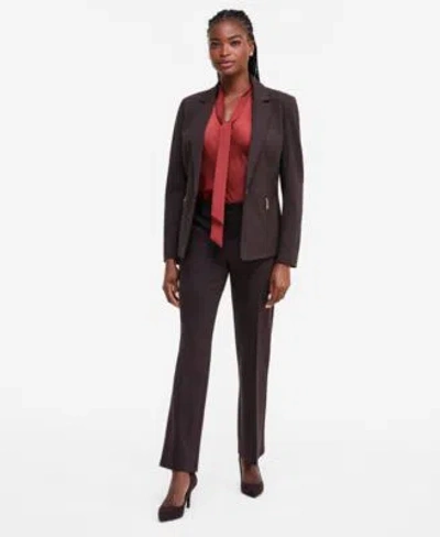 Kasper Womens Tie Neck Blouse Notch Collar Blazer Straight Leg Trouser In Burgundy