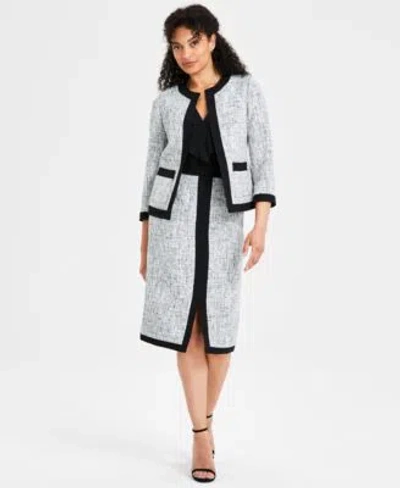 Kasper Womens Tweed Framed Jacket Mixed Media Top Skirt In Black Multi