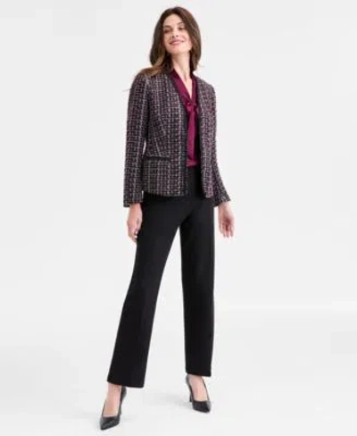 Kasper Womens Tweed Jacket Sleeveless Blouse Pull On Pants In Burgundy