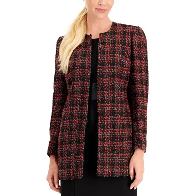 Kasper Womens Tweed Metallic Open-front Blazer In Brown