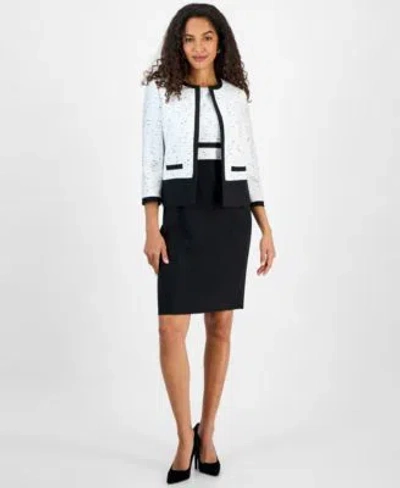 Kasper Womens Tweed Sheath Dress Cropped Blazer In Vanilla Ice,black