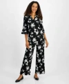 Kasper Plus Size Floral-print Straight-leg Pants In Black,vanilla Ice Multi