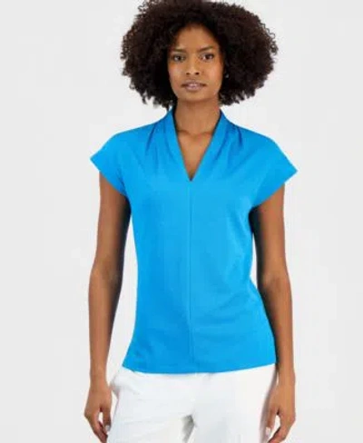 Kasper Womens V Neck Short Sleeve Knit Top In Orange