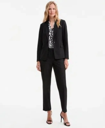 Kasper Womens Washable Notch Collar One Button Jacket Printed Knot Neck Sleeveless Blouse Mid Rise Fly Fron In Black,vanilla Ice
