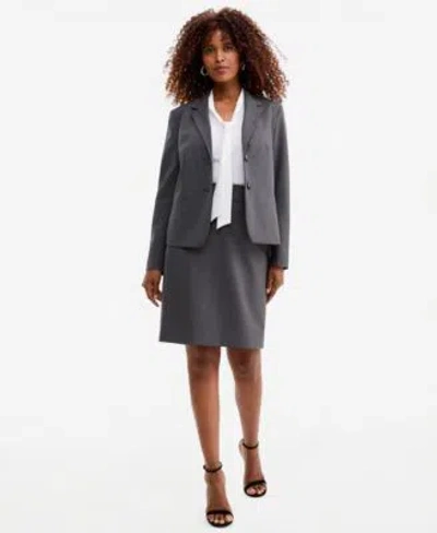 Kasper Womens Washable Notch Collar Two Button Jacket Sleeveless Tie Neck Top Back Zipper Pencil Skirt In Gray