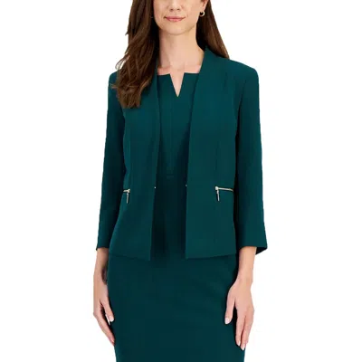 Kasper Womens Zipper Polyester Open-front Blazer In Green