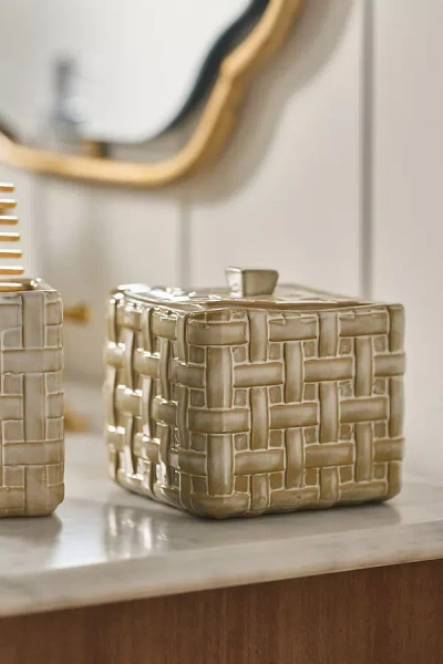 Kassatex Cane Ceramic Woven Cotton Jar In Neutral