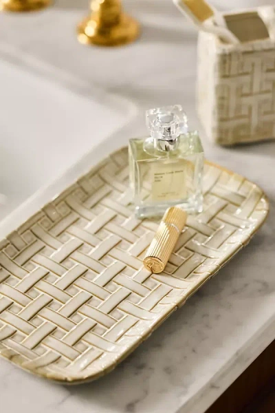 Kassatex Cane Ceramic Woven Tray In Neutral