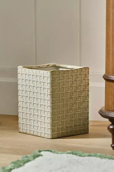 Kassatex Cane Ceramic Woven Wastebasket In Neutral
