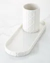 Kassatex Cane Embossed Porcelain Vanity Tray In White