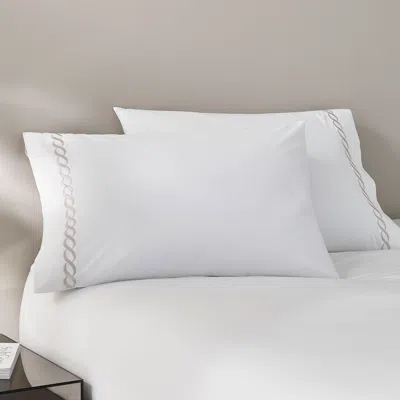 Kassatex Catena Embroidered Percale Pillowcase Set Of 2 In White