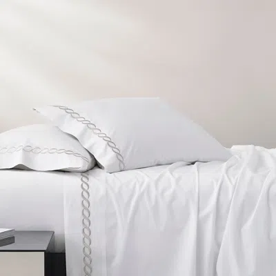 Kassatex Catena Embroidered Percale Sheet Set In White