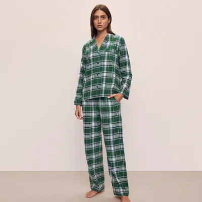 Kassatex Eberjey Flannel Long Pj Set In Green