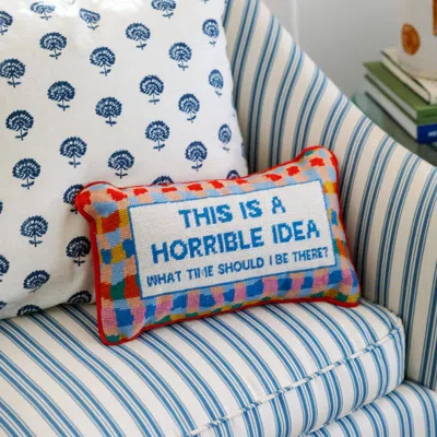 Kassatex Furbish Studio Horrible Idea Needlepoint Pillow In Blue