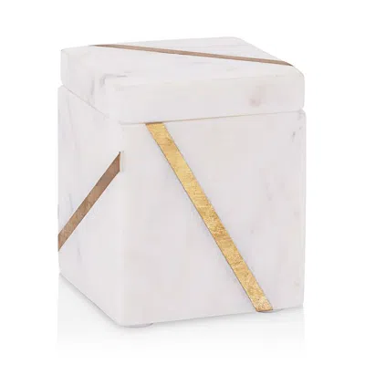 Kassatex Marble Brass Cotton Jar In White/gold