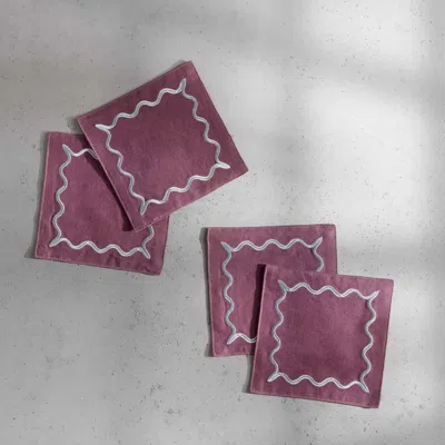 Kassatex Ripple Embroidered Cocktail Napkin, Set Of 4