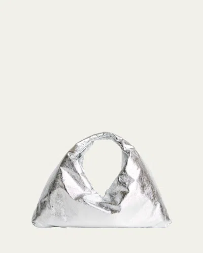 Kassl Anchor Small Metallic Top-handle Bag In Silver Lacquer Canvas