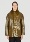 Kassl Editions Patent-leather Shearling-collar Jacket In Olive