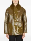 Kassl Editions Patent-leather Shearling-collar Jacket In Brown