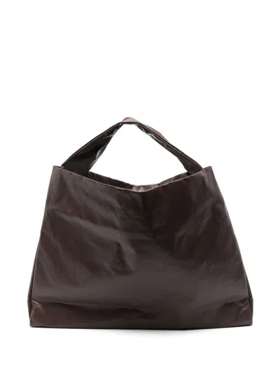 Kassl Editions Brown Shoulder Oil Tote In 0076 Dark Brown