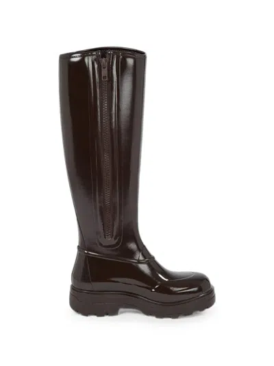 Kassl Editions Tijntje Patent-finish Knee-high Boots In Brown