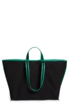 Kassl Large Contrast Trim Canvas Tote In Black / Oil Green 0175