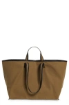 Kassl Large Contrast Trim Canvas Tote In Khaki / Oil Black 0174