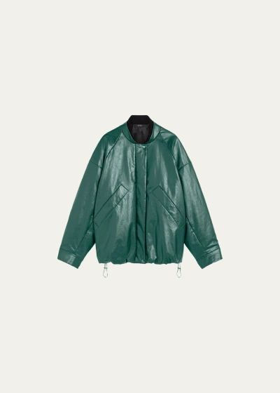 Kassl Oversized Oil-coated Faux Leather Padded Bomber Jacket In Forest