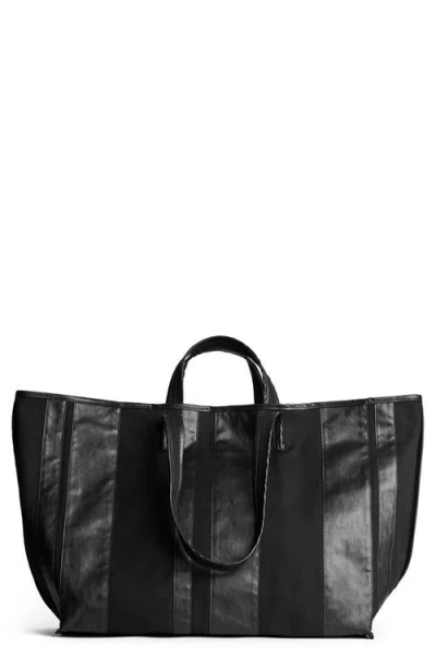 Kassl Stripe Cotton Canvas Tote In Black/oil Black