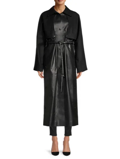 Kassl Women's Faux Leather Cape Coat In Black