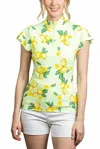 Kastel Denmark 1/4 Zip Flutter Sleeve Sun Shirt In Lemon-lime Cream In Multi