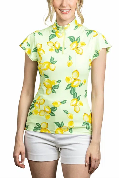 Kastel Denmark 1/4 Zip Flutter Sleeve Sun Shirt In Lemon-lime Cream In Multi