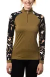 Kastel Denmark 1/4 Zip Long Sleeve Sun Shirt In Black Tropical With Fir Green In Yellow