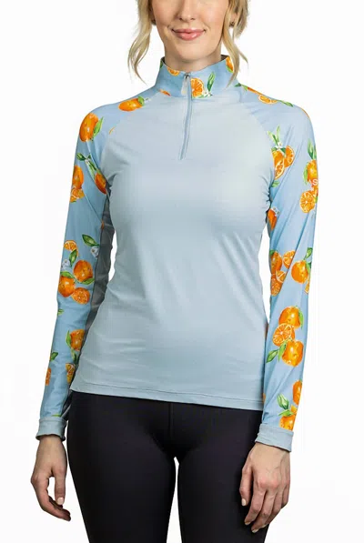 Kastel Denmark 1/4 Zip Long Sleeve Sun Shirt In Light Blue Oranges Raglan In Multi