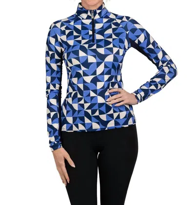 Kastel Denmark 1/4 Zip Long Sleeve Tee In Navy Geometric In Blue